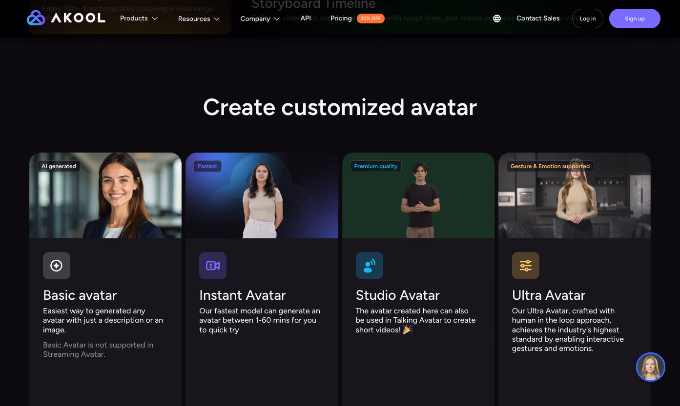 Avatar Video — feature breakdown section