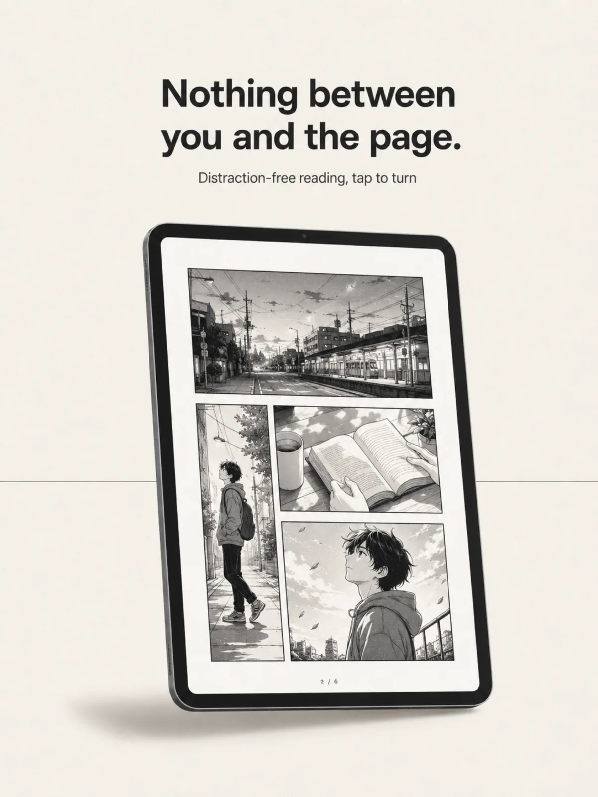 Immersive reading — pure black, status bar hidden, nothing between you and the page