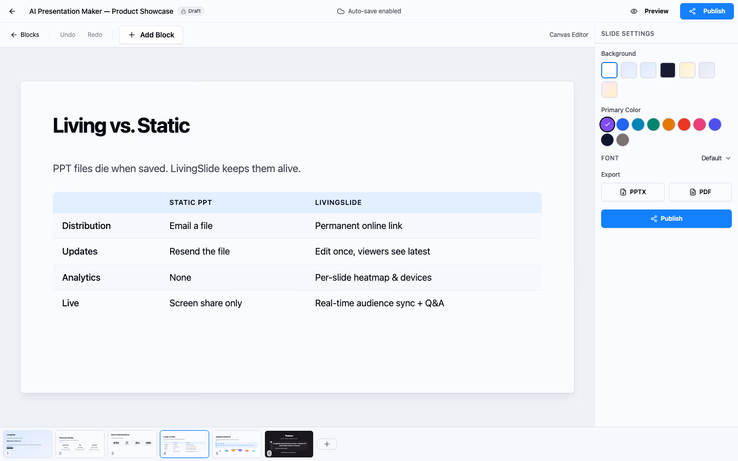 Comparison table block — header styling, multi-column rows